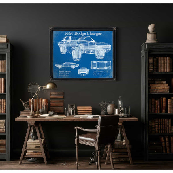 1967 Dodge Charger Vintage Blueprint Auto Print
