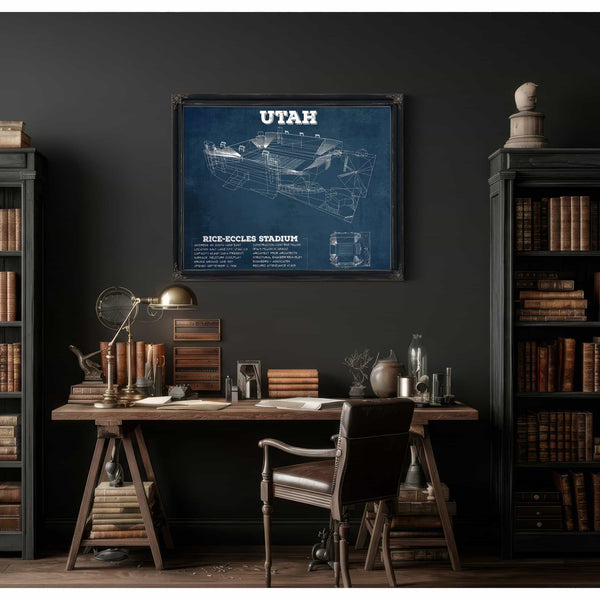 Utah Utes Wall Art - Vintage Rice–Eccles StadiumBlueprint Art Print