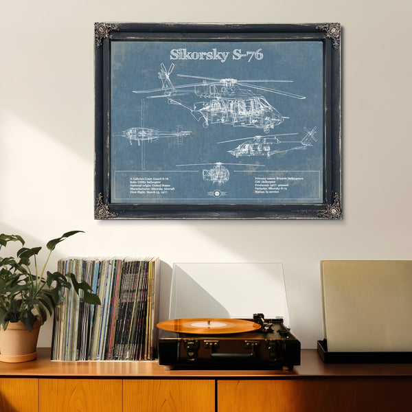 Sikorsky S-76 Helicopter Vintage Aviation Blueprint Military Print