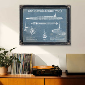 USS Nevada (SSBN-733) - Nuclear Ballistic Missile Submarine Blueprint Patent Original Art - Customizable