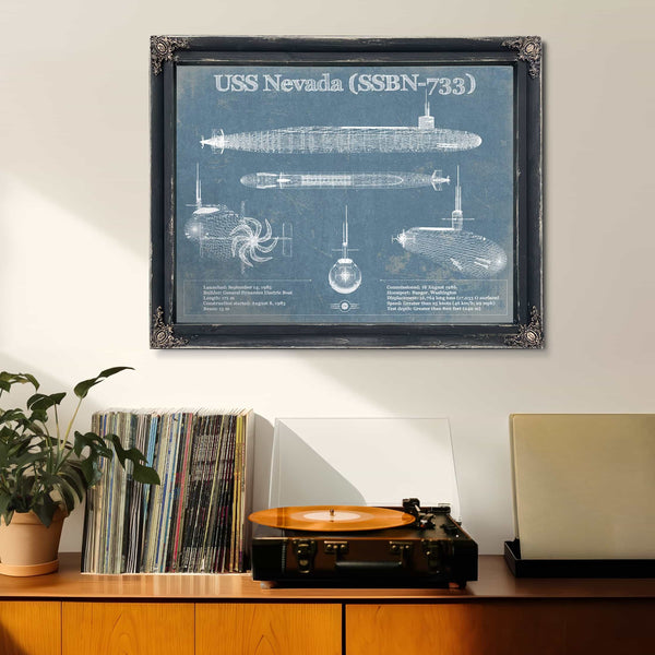 USS Nevada (SSBN-733) - Nuclear Ballistic Missile Submarine Blueprint Patent Original Art - Customizable