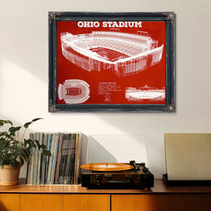 Ohio State Buckeyes Art - Ohio Stadium Vintage Stadium Blueprint Art Team Print