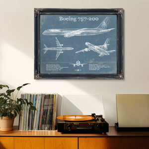 Boeing 757-200 Vintage Original Blueprint Art Print - Custom Pilot Name Can Be Added