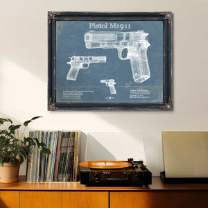 Pistol M1911 Blueprint Vintage Gun Print
