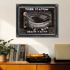 Tiger Stadium Art - LSU Tigers Vintage Stadium & Blueprint Art Print