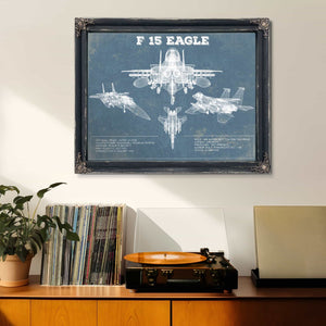 F-15 Eagle Vintage Aviation Blueprint Military Print - Custom Name and Squadron Text