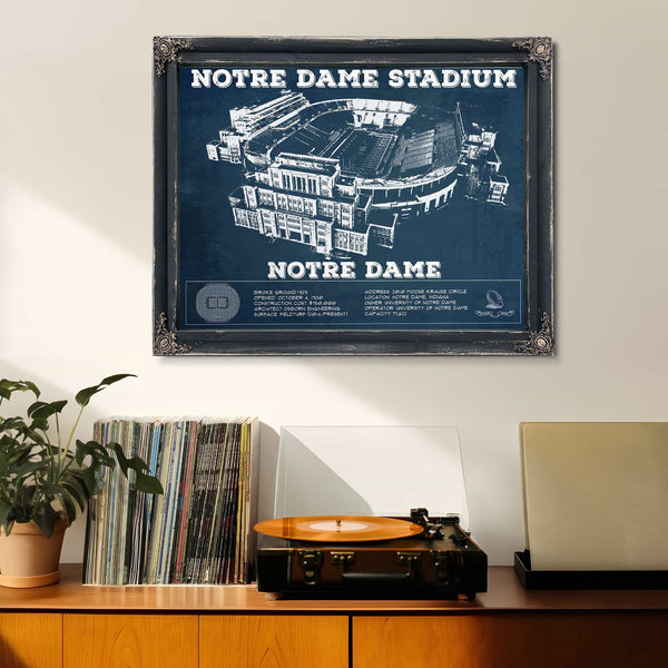 Notre Dame Stadium Vintage Art Blueprint