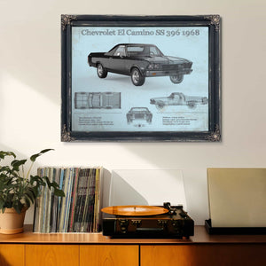 Chevrolet El Camino SS 396 1968 Vintage Blueprint Auto Print