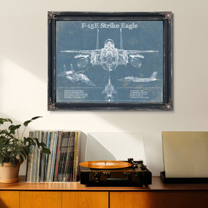 McDonnell Douglas F-15E Strike Eagle Vintage Aviation Blueprint Military Print - Custom Name and Squadron Text