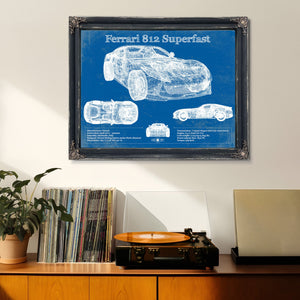 Ferrari 812 Superfast Blueprint Vintage Auto Print