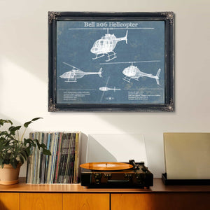 Bell 206 JetRanger/LongRanger Vintage Blueprint Helicopter Print