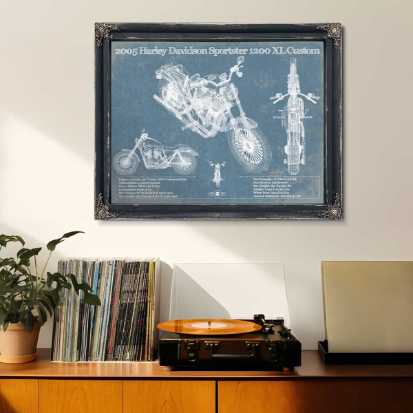 2005 Harley Davidson Sportster 1200 XL Custom Blueprint Motorcycle Patent Print
