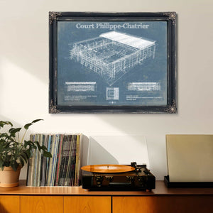 Stade Court Philippe Chatrier - Roland Garros - Vintage France Tennis Blueprint Art