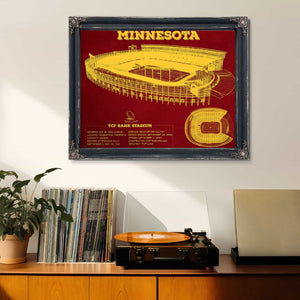Minnesota Gophers - Vintage TCF Bank Stadium  Blueprint Art Print
