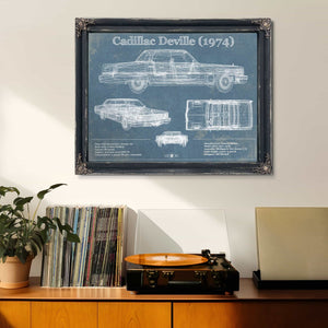 Cadillac DeVille 1974 Vintage Blueprint Auto Print
