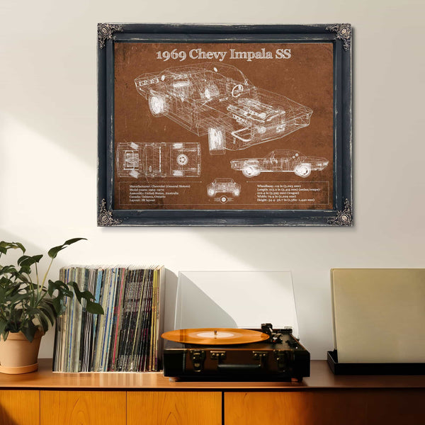 1969 Chevy Impala SS Vintage Blueprint Auto Print
