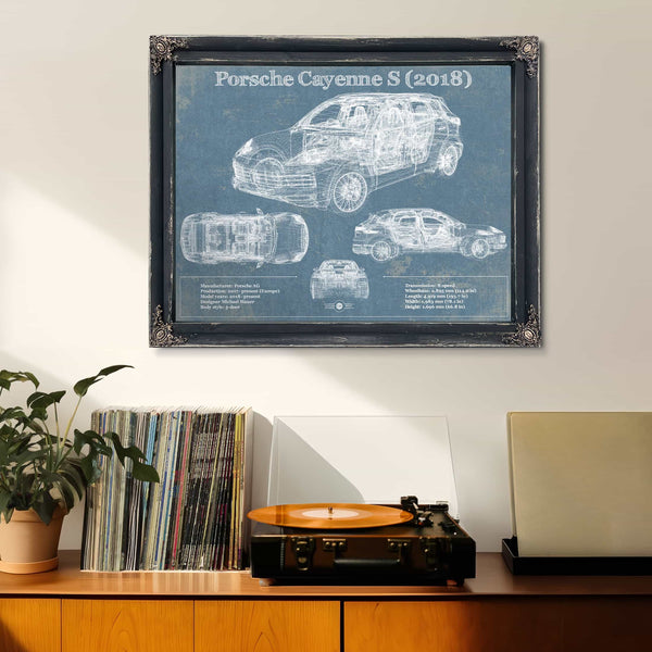 Porsche Cayenne S 2018 Vintage Blueprint Auto Print