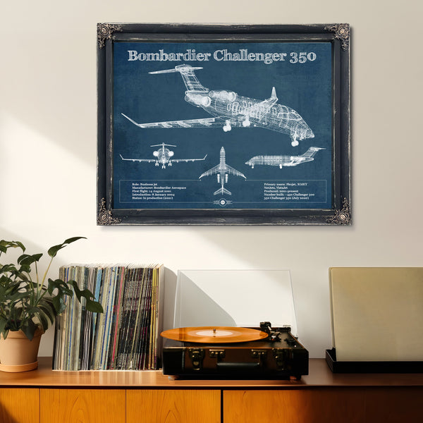 Bombardier Challenger 350 Vintage Aviation Blueprint Print - Custom Pilot Name can be Added
