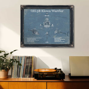 OH-58 Kiowa Warrior Helicopter Vintage Aviation Blueprint Military Print