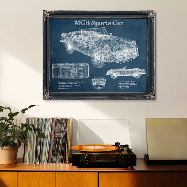 Mgb Sports Car Blueprint Vintage Auto Print