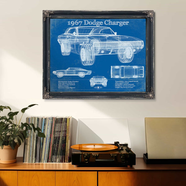 1967 Dodge Charger Vintage Blueprint Auto Print