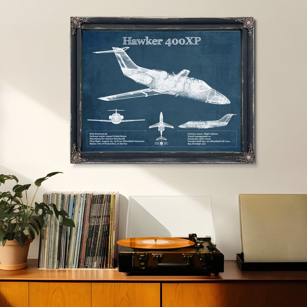 Hawker 400XP Vintage Blueprint Airplane Print