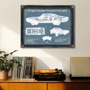 Dodge Charger (Mk2) (B Body) General Lee 1969 Vintage Blueprint Auto Print