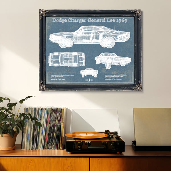 Dodge Charger (Mk2) (B Body) General Lee 1969 Vintage Blueprint Auto Print