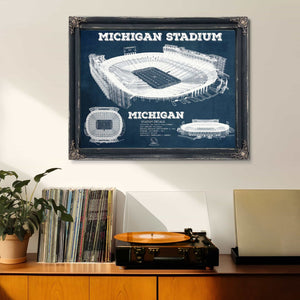 Michigan Wolverines Art - Michigan Stadium Vintage Stadium Blueprint Art Print