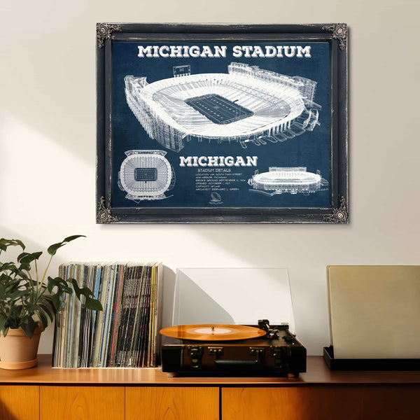 Michigan Wolverines Art - Michigan Stadium Vintage Stadium Blueprint Art Print