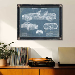 BMW Z4 Cabriolet Vintage Blueprint Auto Print