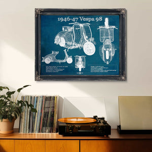1946-47 Vespa 98 Vintage Blueprint Auto Print