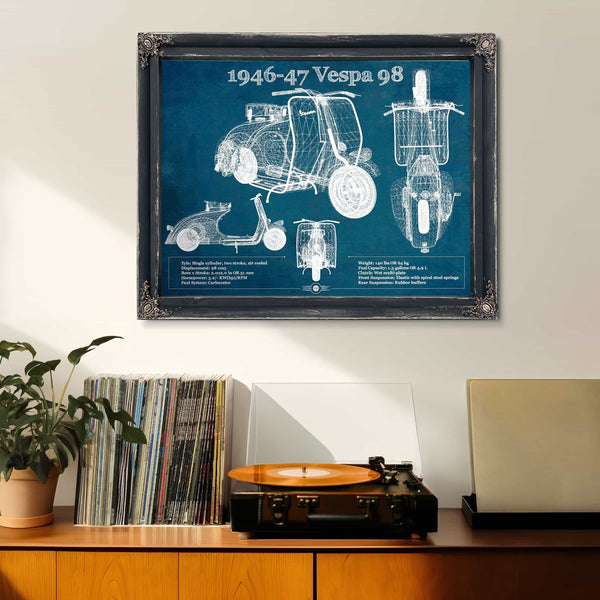 1946-47 Vespa 98 Vintage Blueprint Auto Print