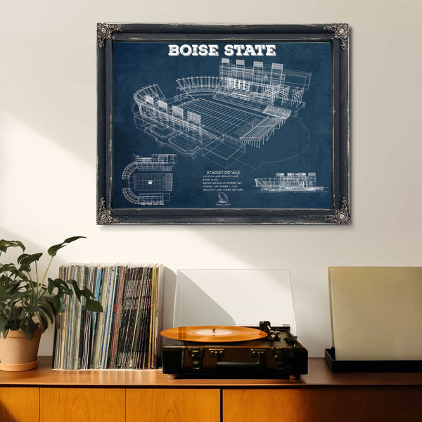 Boise State Broncos Art - Vintage Boise State Stadium Blueprint Art Print
