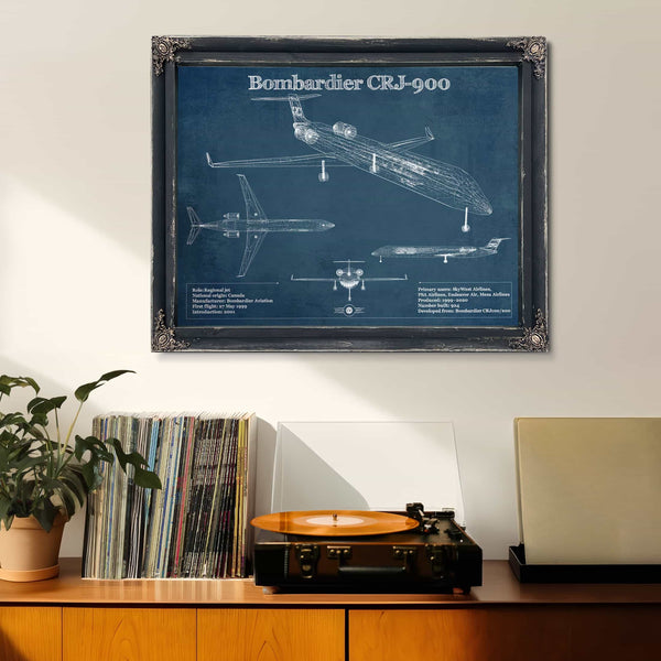Bombardier CRJ-900 Vintage Aviation Blueprint Print - Custom Pilot Name can be Added