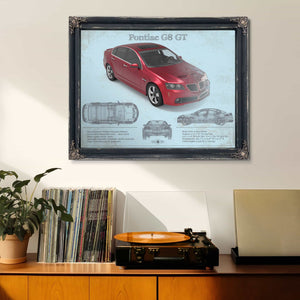 Pontiac G8 Gt Sport Red Metallic Blueprint Vintage Auto Print