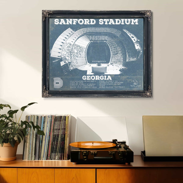 Georgia Bulldogs Football Team Colors - Sanford Stadium Vintage Football Blueprint Art Print