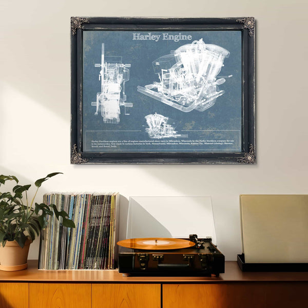 Harley-Davidson Engine Vintage Blueprint Motorcycle Engine Patent Print