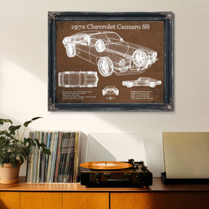 1972 Chevrolet Camaro SS Vintage Blueprint Auto Print
