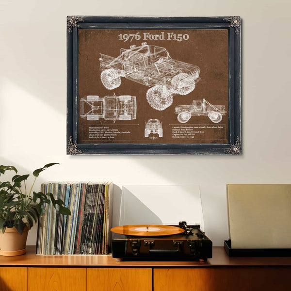1976 Ford F150 Highboy Truck Vintage Blueprint Auto Print