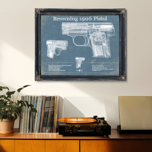 Browning 1906 Pistol Blueprint Vintage Gun Print