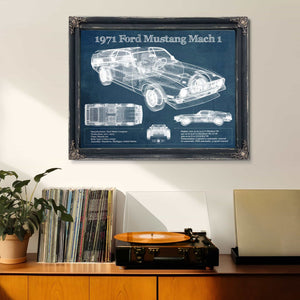 1971-1973 Ford Mustang Mach 1 First Gen Mustang Facelift Vintage Blueprint Auto Print