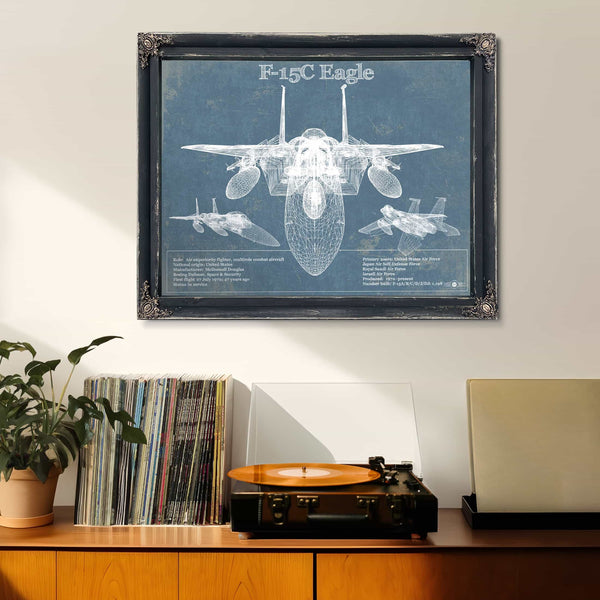 F-15C Eagle Vintage Aviation Blueprint Military Print - Custom Name and Squadron Text