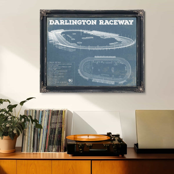 Darlington Raceway Charcoal Blueprint NASCAR Race Track Print