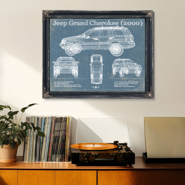 Jeep Grand Cherokee 2000 Vintage Blueprint Auto Print