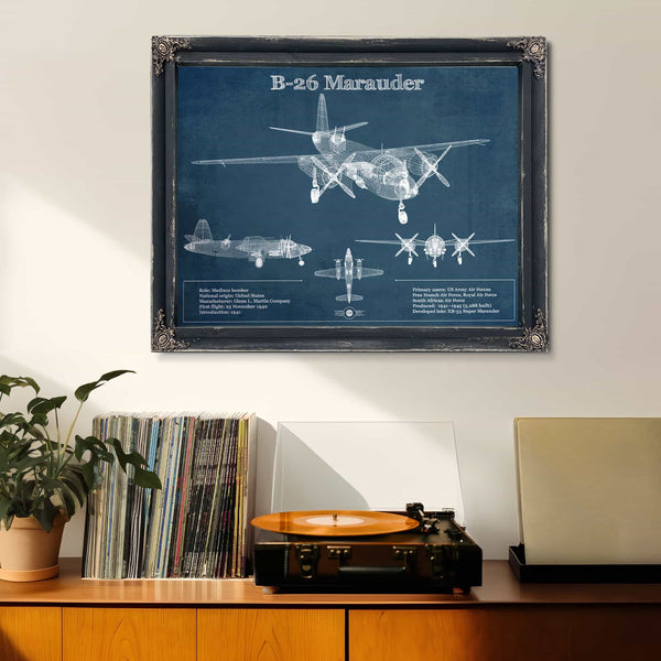 Martin B-26 Marauder - Medium Bomber Vintage Aviation Blueprint Print