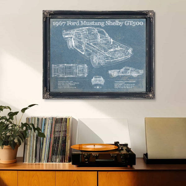 1967 Ford Mustang Shelby GT500 Vintage Blueprint Auto Print