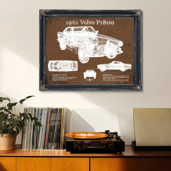 1961 Volvo P1800 Vintage Blueprint Auto Print