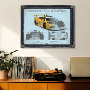McLaren F1 GTR Harrods Blueprint Vintage Auto Print