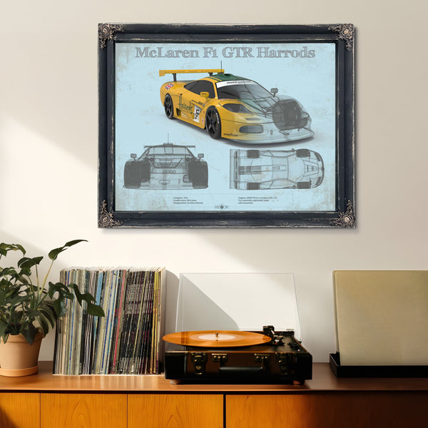 McLaren F1 GTR Harrods Blueprint Vintage Auto Print